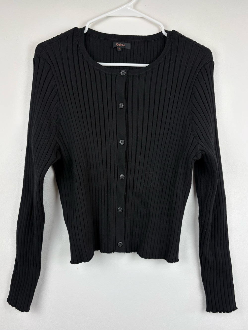 Quince Eco-Knit Cropped Rib Cardigan XL Stretchy EUC Clean Girl Capsule Wardrobe